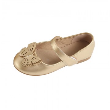 Girls' leather shoes with golden butterfly decoration