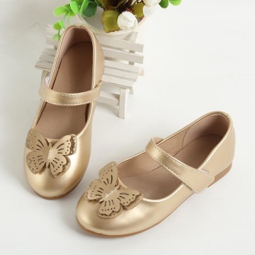 Girls' leather shoes with golden butterfly decoration