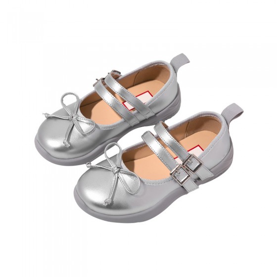 Bow tie wide toe non-slip girls' leather shoes