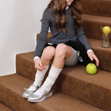 Bow tie wide toe non-slip girls' leather shoes