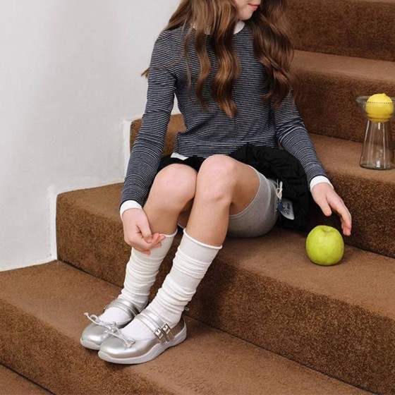 Bow tie wide toe non-slip girls' leather shoes