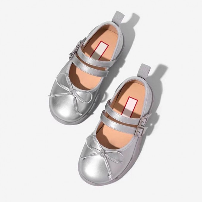 Bow tie wide toe non-slip girls' leather shoes