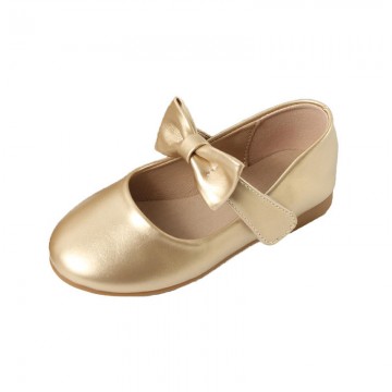Durable bow decoration girls leather shoes