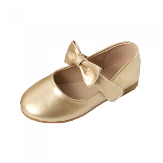 Durable bow decoration girls leather shoes