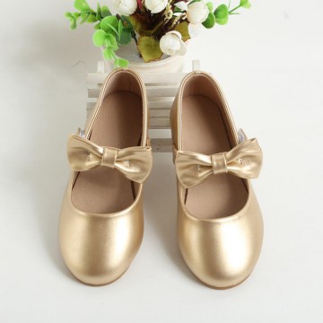 Durable bow decoration girls leather shoes