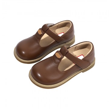 Vintage full grain leather wide toe girls shoes