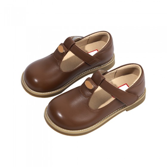 Vintage full grain leather wide toe girls shoes