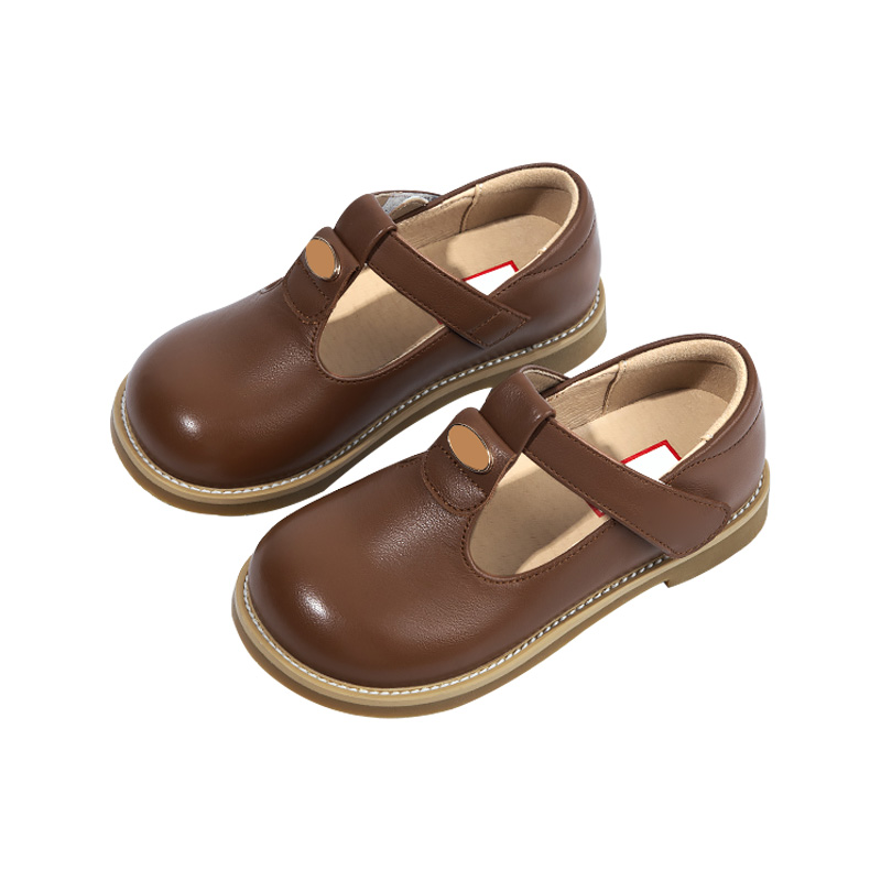 Vintage full grain leather wide toe girls shoes