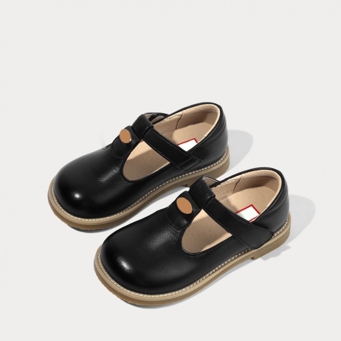 Vintage full grain leather wide toe girls shoes