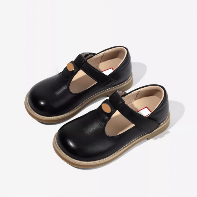 Vintage full grain leather wide toe girls shoes