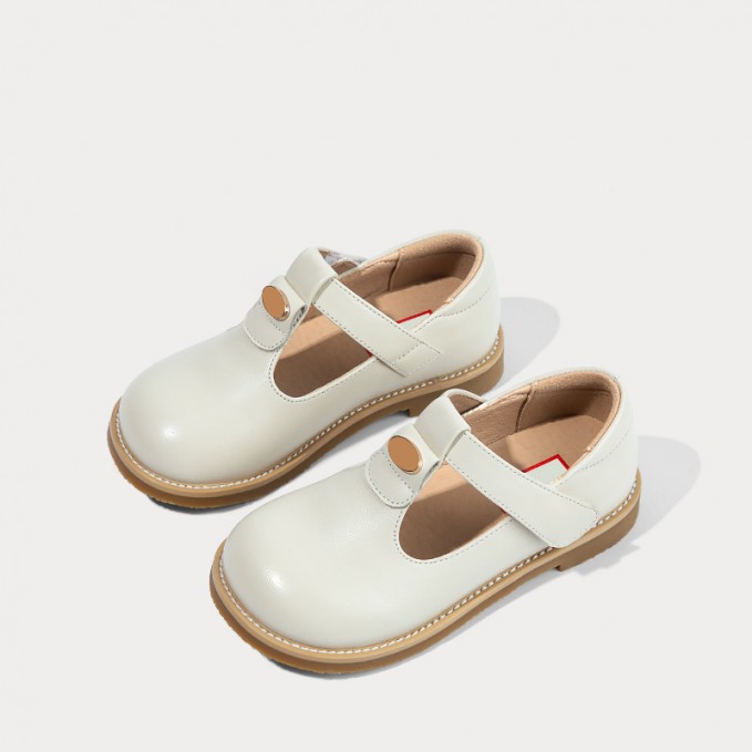 Vintage full grain leather wide toe girls shoes