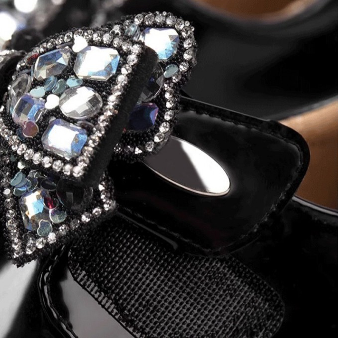 Rhinestone bow decoration comfortable girls leather shoes