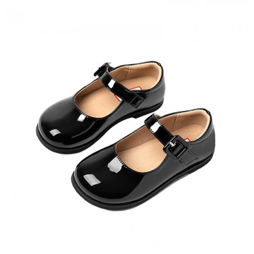 Black wide toe Velcro girls' leather shoes