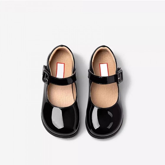 Black wide toe Velcro girls' leather shoes