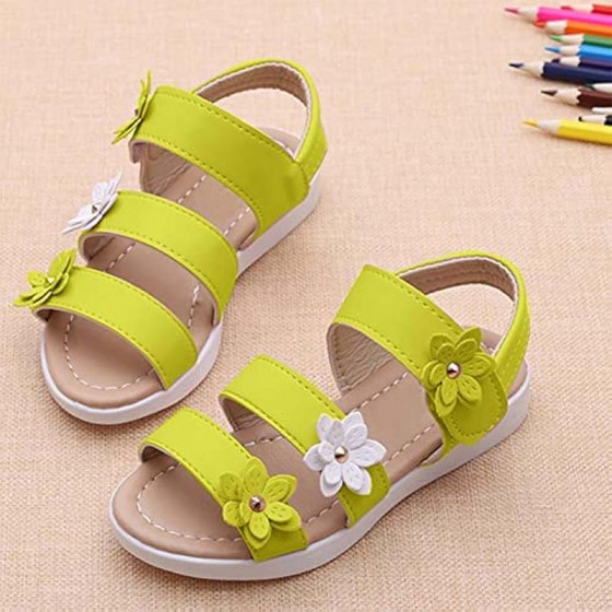 Girls' open toe platform sandals with floral decoration