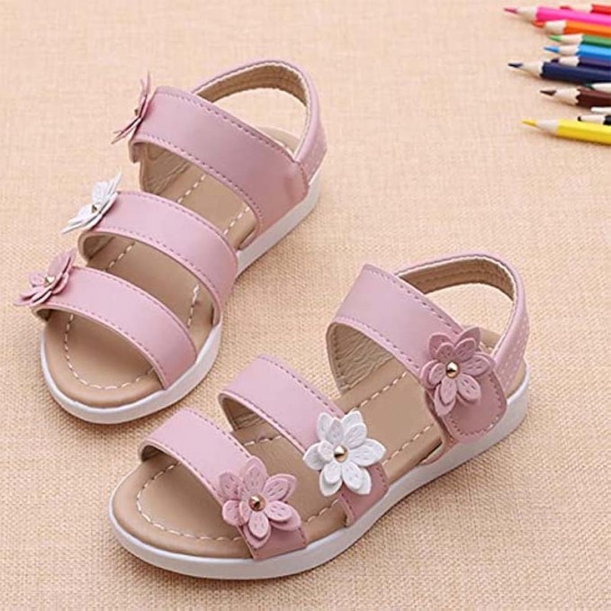 Girls' open toe platform sandals with floral decoration