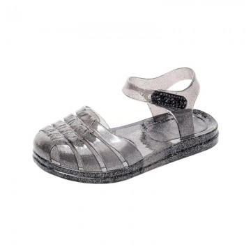 Soft transparent black flat sandals for girls