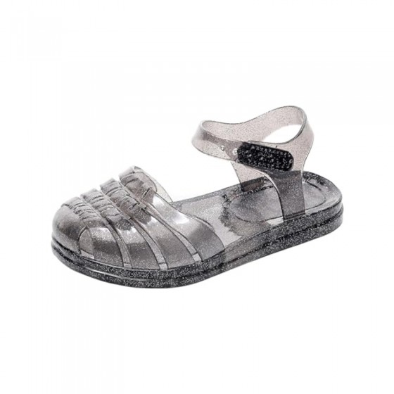 Soft transparent black flat sandals for girls