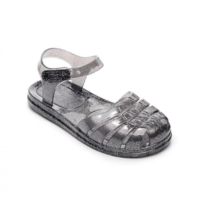 Soft transparent black flat sandals for girls
