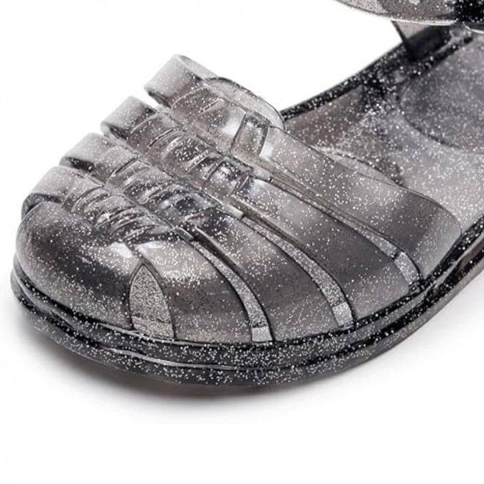 Soft transparent black flat sandals for girls