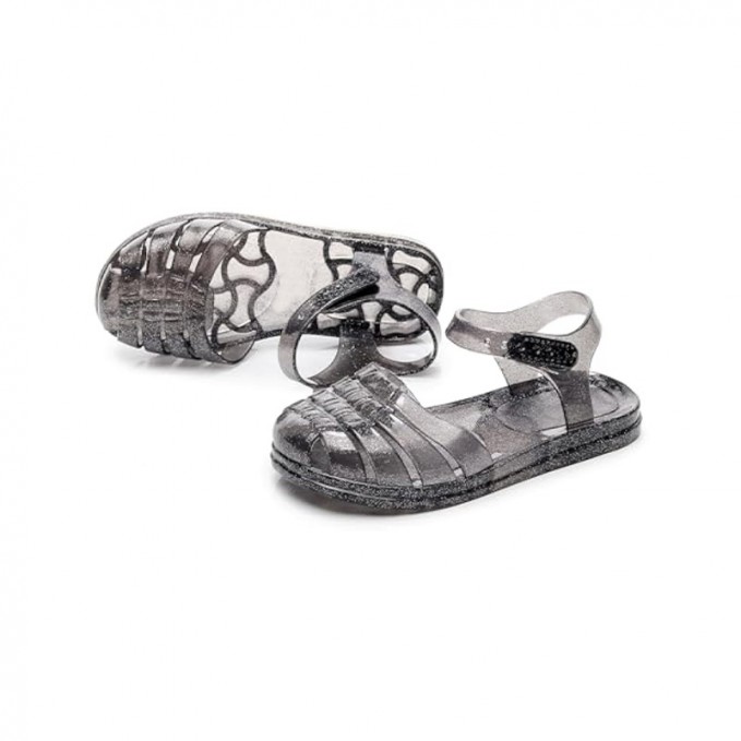Soft transparent black flat sandals for girls