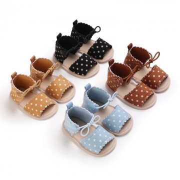 Girls' star print lace-up flat sandals