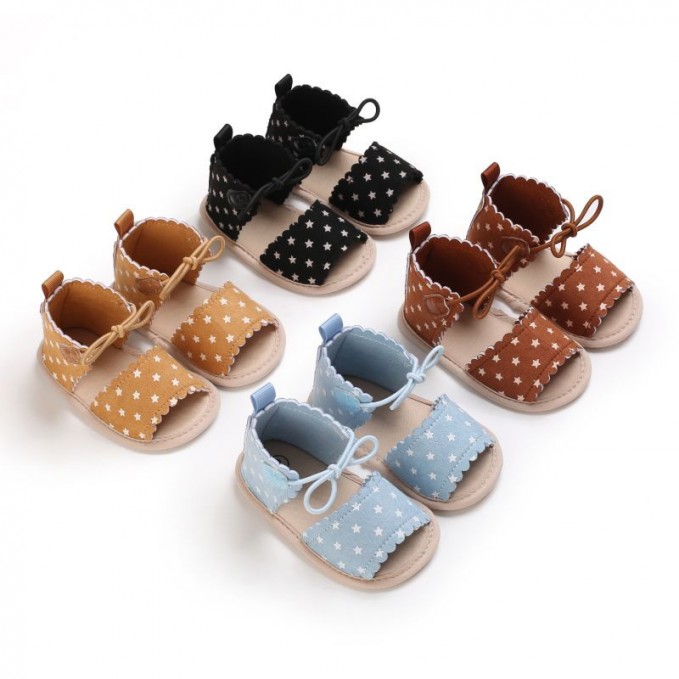 Girls' star print lace-up flat sandals