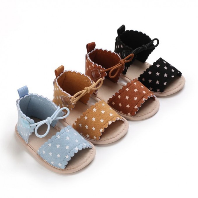 Girls' star print lace-up flat sandals