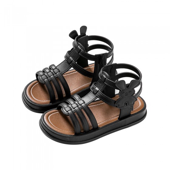 Rabbit decorated breathable woven flat sandals for girls