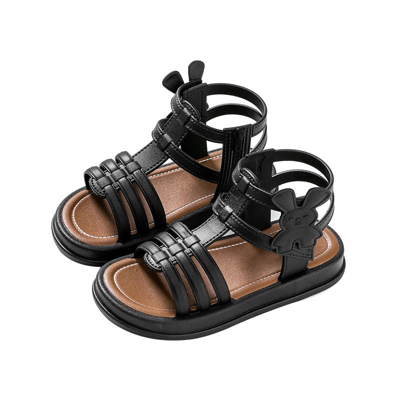 Rabbit decorated breathable woven flat sandals for girls