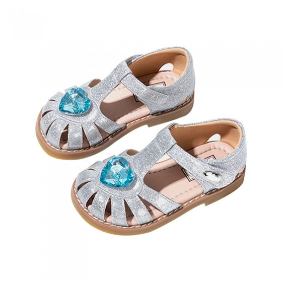 Crystal heart decorated glitter girls sandals