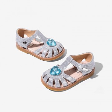 Crystal heart decorated glitter girls sandals