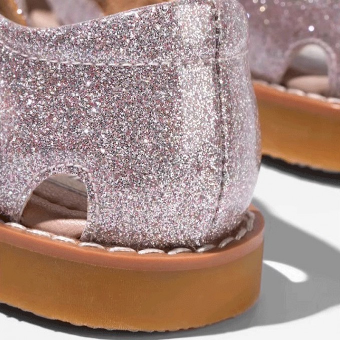 Crystal heart decorated glitter girls sandals