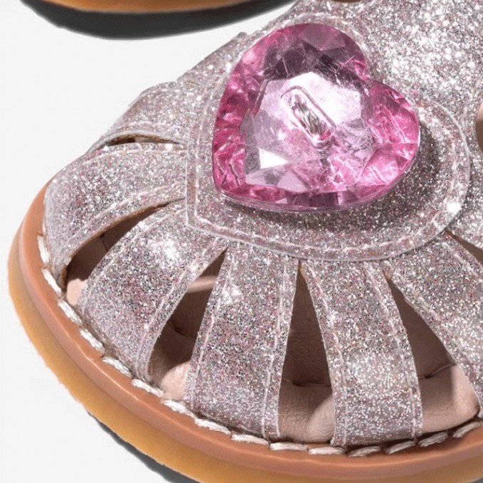 Crystal heart decorated glitter girls sandals