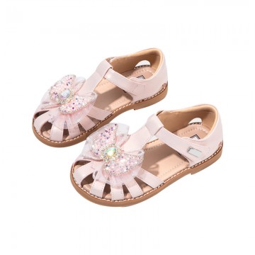 Shiny crystal bow breathable girls sandals