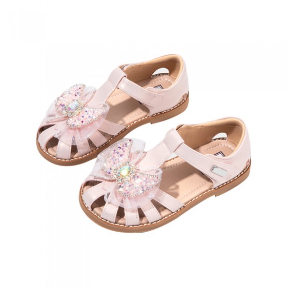 Shiny crystal bow breathable girls sandals