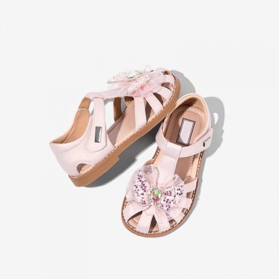 Shiny crystal bow breathable girls sandals