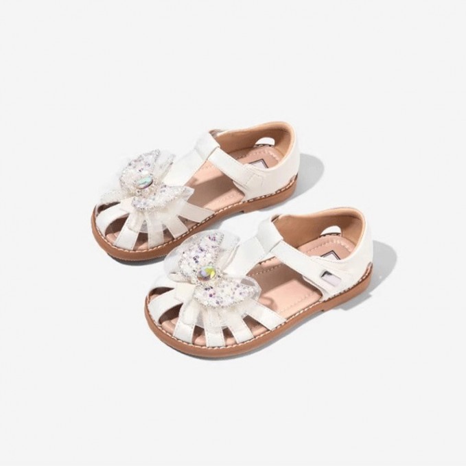 Shiny crystal bow breathable girls sandals
