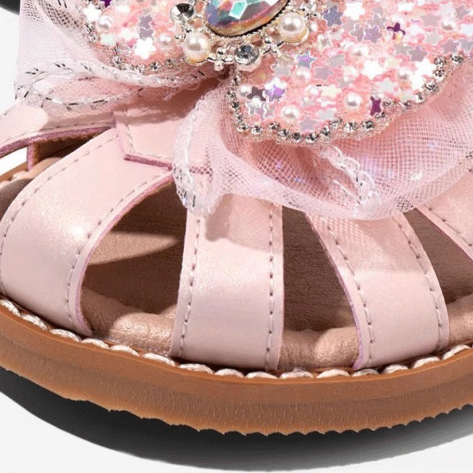 Shiny crystal bow breathable girls sandals