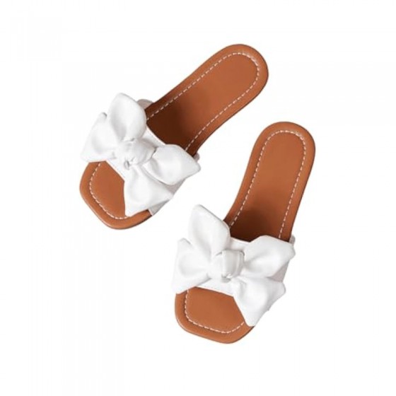 Square toe open toe bowknot flat slippers for girls