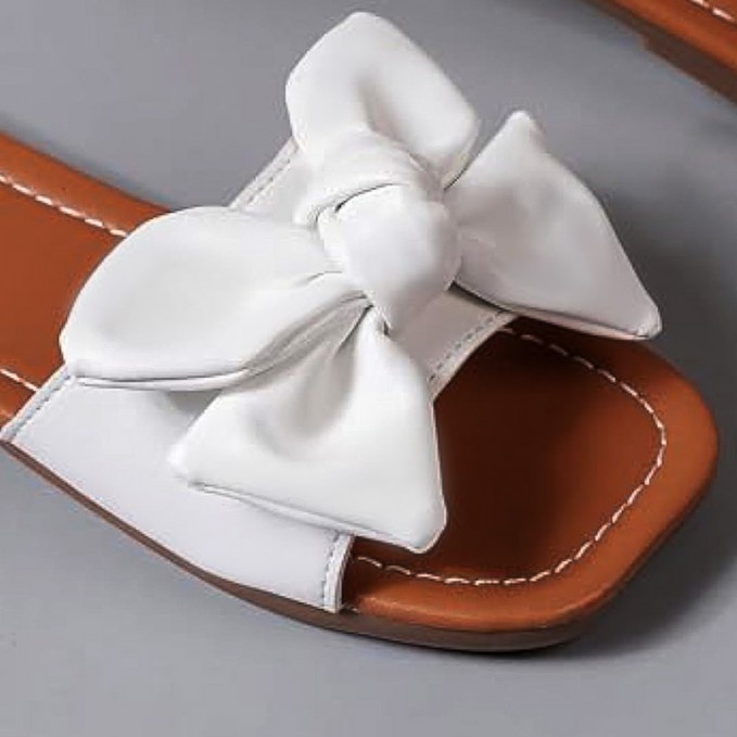 Square toe open toe bowknot flat slippers for girls