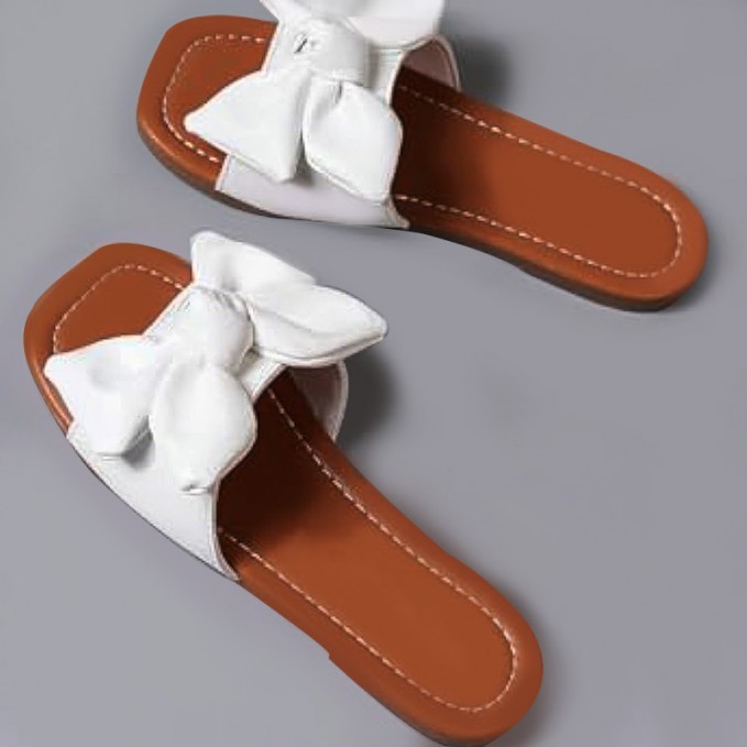 Square toe open toe bowknot flat slippers for girls