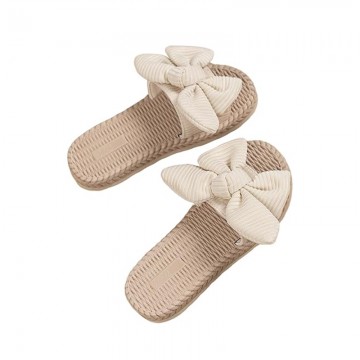 3D bowknot open toe flat slippers for girls