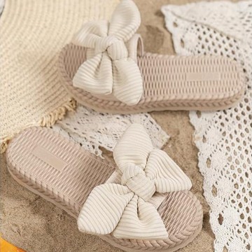 3D bowknot open toe flat slippers for girls