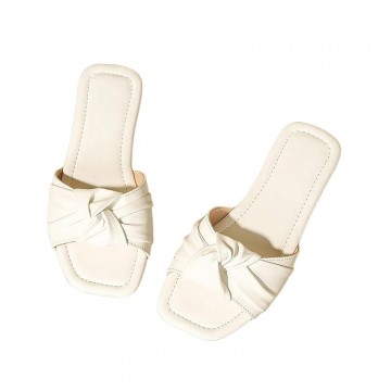 Girls' pleated faux leather open toe flat slides