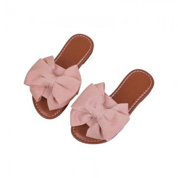 Bow decorated open toe flat girls slippers