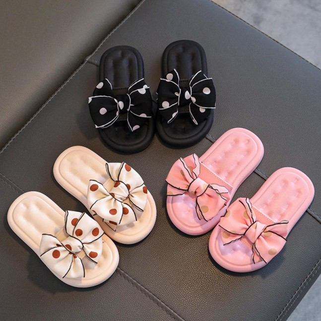Bowknot decorated high elastic flexible girls slippers
