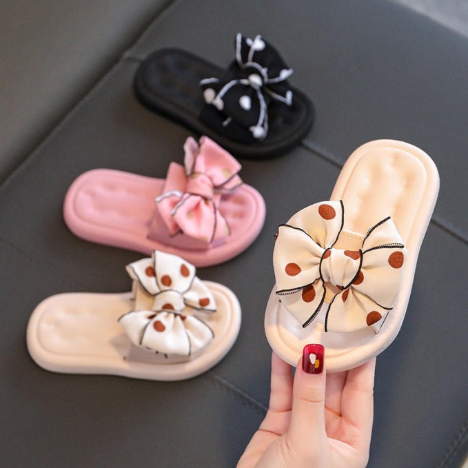Bowknot decorated high elastic flexible girls slippers