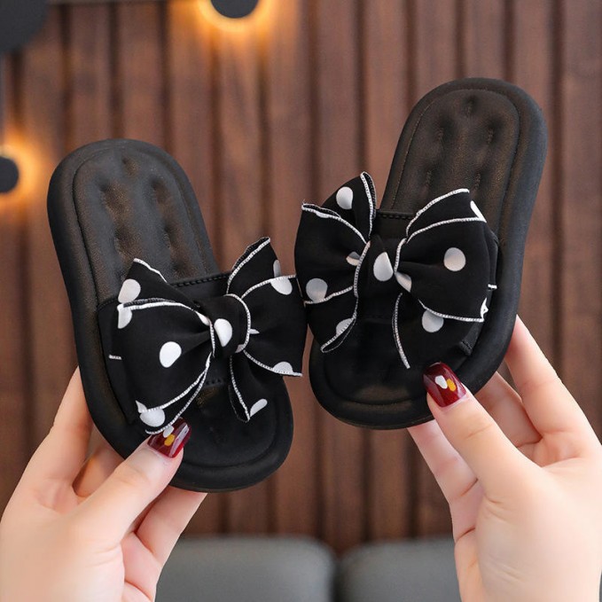 Bowknot decorated high elastic flexible girls slippers