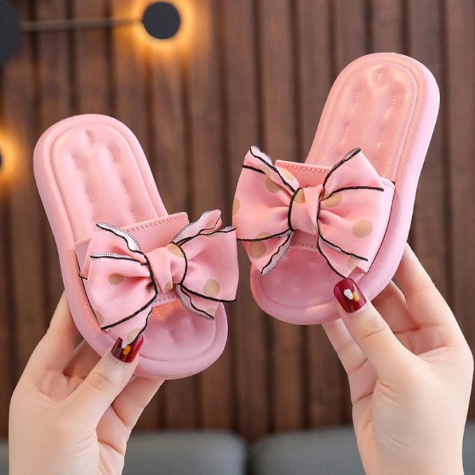 Bowknot decorated high elastic flexible girls slippers
